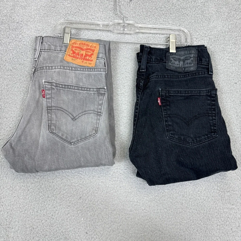 Lot of 2 Levis 511 Slim Fit Jeans Mens 29x32 Gray and Black Denim Pants